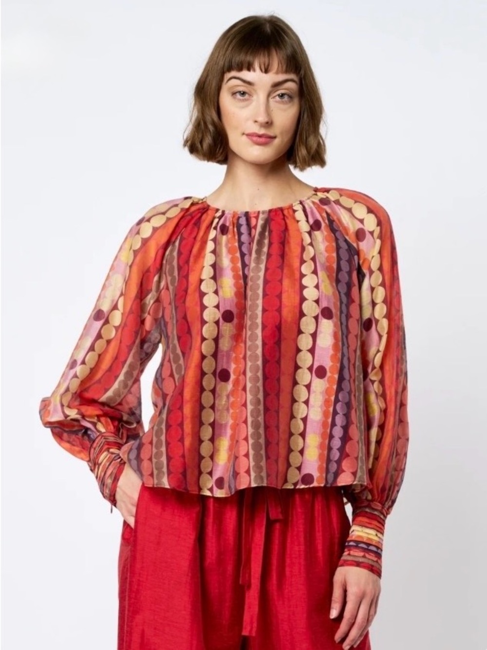 Rileigh Red Multi-Stripe Blouse